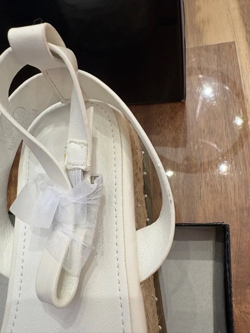 NIB Flawed Sz 7 White PU Plait Detail Strappy Espadrille Sandals Platform Shoes